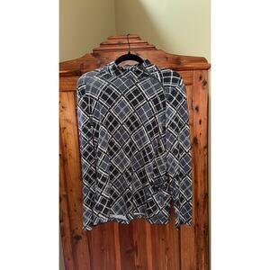 Susan Graver Women’s Zipper Shoulder Long Sleeve Plaid Top Blue Gray Size L